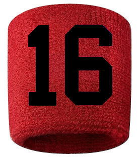 Number 16 Custom Red w/ Black #'s Sweatband Wristband Embroidered Stitched