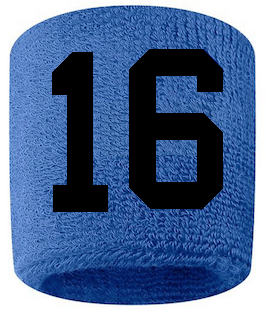Number 16 Custom Royal Blue w/ Black #'s Sweatband Wristband Embroidered Stitched