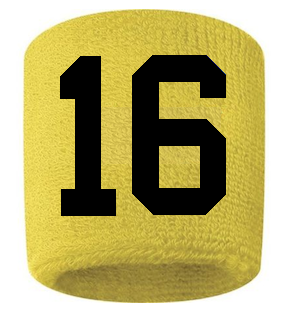 Number 16 Custom Yellow w/ Black #'s Sweatband Wristband Embroidered Stitched
