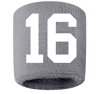 Number 16 Custom Gray w/ White #'s Sweatband Wristband Embroidered Stitched