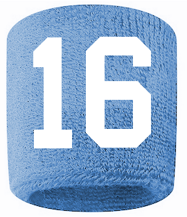 Number 16 Custom Light Blue w/ White #'s Sweatband Wristband Embroidered Stitched