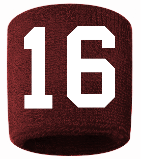 Number 16 Custom Maroon w/ White #'s Sweatband Wristband Embroidered Stitched