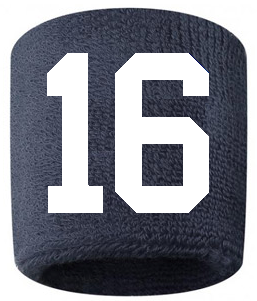 Number 16 Custom Navy Blue w/ White #'s Sweatband Wristband Embroidered Stitched