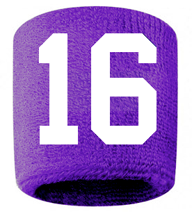 Number 16 Custom Purple w/ White #'s Sweatband Wristband Embroidered Stitched