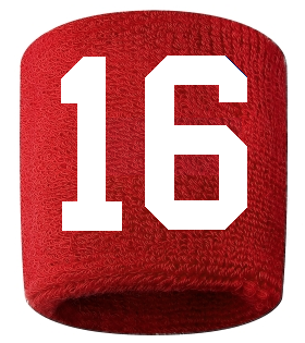 Number 16 Custom Red w/ White #'s Sweatband Wristband Embroidered Stitched - SportsJewelryProShop