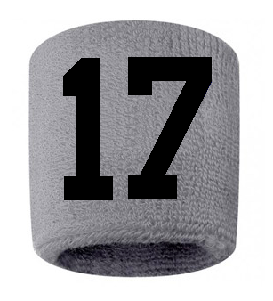Number 17 Custom Gray w/ Black #'s Sweatband Wristband Embroidered Stitched