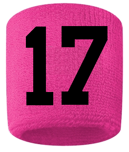 Number 17 Custom Hot Pink w/ Black #'s Sweatband Wristband Embroidered Stitched