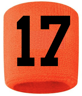 Number 17 Custom Orange w/ Black #'s Sweatband Wristband Embroidered Stitched