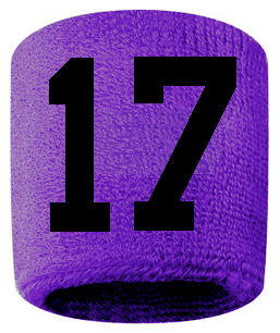 Number 17 Custom Purple w/ Black #'s Sweatband Wristband Embroidered Stitched
