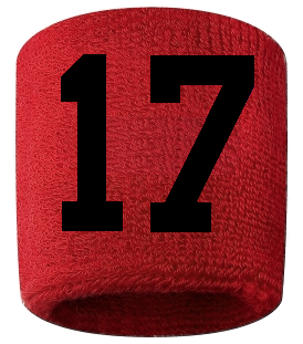Number 17 Custom Red w/ Black #'s Sweatband Wristband Embroidered Stitched