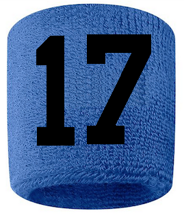Number 17 Custom Royal Blue w/ Black #'s Sweatband Wristband Embroidered Stitched