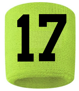 Number 17 Custom Volt Neon Lime Green w/ Black #'s Sweatband Wristband Embroidered Stitched