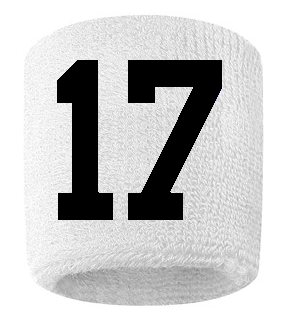 Number 17 Custom White w/ Black #'s Sweatband Wristband Embroidered Stitched