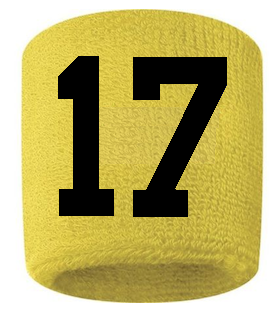 Number 17 Custom Yellow w/ Black #'s Sweatband Wristband Embroidered Stitched