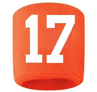 Number 17 Custom Orange w/ White #'s Sweatband Wristband Embroidered Stitched