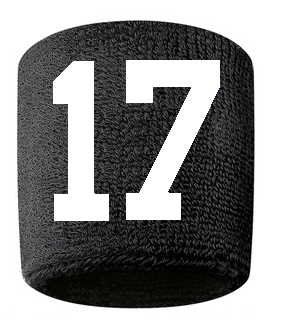 Number 17 Custom Black w/ White #'s Sweatband Wristband Embroidered Stitched
