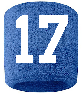 Number 17 Custom Royal Blue w/ White #'s Sweatband Wristband Embroidered Stitched
