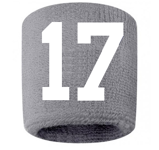 Number 17 Custom Gray w/ White #'s Sweatband Wristband Embroidered Stitched