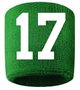 Number 17 Custom Green w/ White #'s Sweatband Wristband Embroidered Stitched