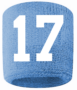 Number 17 Custom Light Blue w/ White #'s Sweatband Wristband Embroidered Stitched