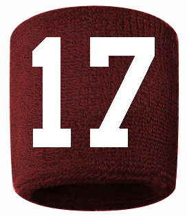 Number 17 Custom Maroon w/ White #'s Sweatband Wristband Embroidered Stitched