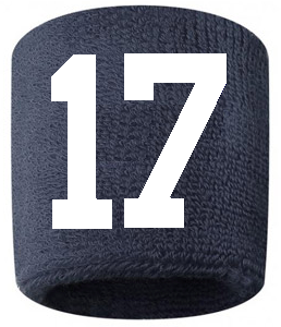 Number 17 Custom Navy Blue w/ White #'s Sweatband Wristband Embroidered Stitched