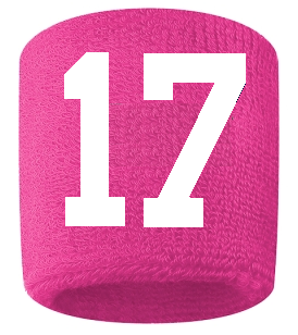 Number 17 Custom Hot Pink w/ White #'s Sweatband Wristband Embroidered Stitched