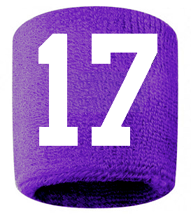 Number 17 Custom Purple w/ White #'s Sweatband Wristband Embroidered Stitched