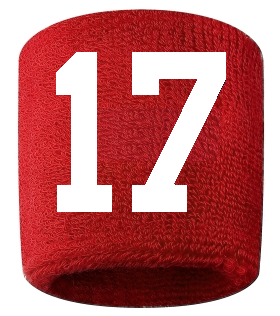 Number 17 Custom Red w/ White #'s Sweatband Wristband Embroidered Stitched