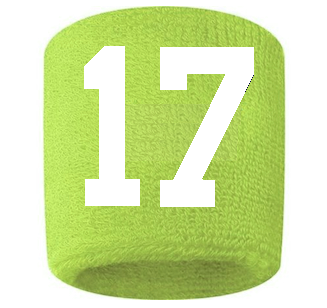 Number 17 Custom Volt Neon Lime Green w/ White #'s Sweatband Wristband Embroidered Stitched