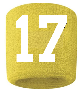Number 17 Custom Yellow w/ White #'s Sweatband Wristband Embroidered Stitched