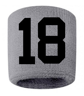 Number 18 Custom Gray w/ Black #'s Sweatband Wristband Embroidered Stitched - SportsJewelryProShop