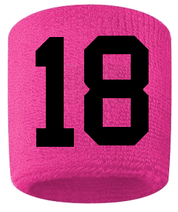 Number 18 Custom Hot Pink w/ Black #'s Sweatband Wristband Embroidered Stitched