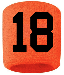 Number 18 Custom Orange w/ Black #'s Sweatband Wristband Embroidered Stitched