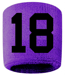 Number 18 Custom Purple w/ Black #'s Sweatband Wristband Embroidered Stitched