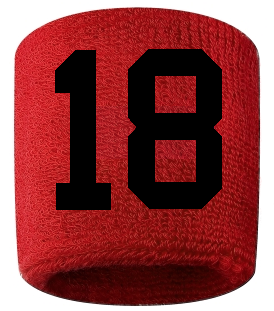 Number 18 Custom Red w/ Black #'s Sweatband Wristband Embroidered Stitched