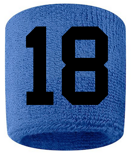 Number 18 Custom Royal Blue w/ Black #'s Sweatband Wristband Embroidered Stitched