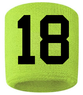 Number 18 Custom Volt Neon Lime Green w/ Black #'s Sweatband Wristband Embroidered Stitched