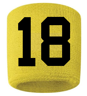 Number 18 Custom Yellow w/ Black #'s Sweatband Wristband Embroidered Stitched