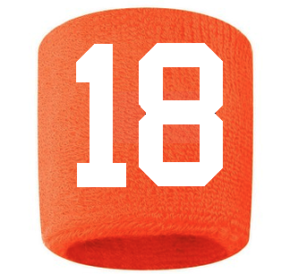 Number 18 Custom Orange w/ White #'s Sweatband Wristband Embroidered Stitched