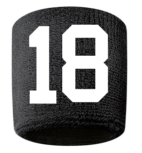 Number 18 Custom Black w/ White #'s Sweatband Wristband Embroidered Stitched