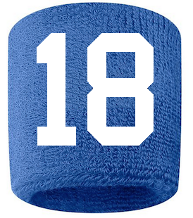 Number 18 Custom Royal Blue w/ White #'s Sweatband Wristband Embroidered Stitched