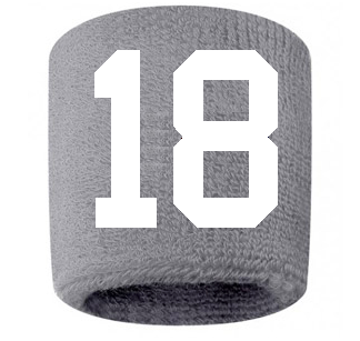 Number 18 Custom Gray w/ White #'s Sweatband Wristband Embroidered Stitched