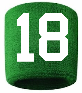 Number 18 Custom Green w/ White #'s Sweatband Wristband Embroidered Stitched