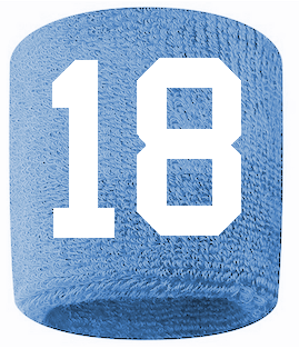Number 18 Custom Light Blue w/ White #'s Sweatband Wristband Embroidered Stitched