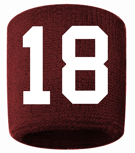 Number 18 Custom Maroon w/ White #'s Sweatband Wristband Embroidered Stitched