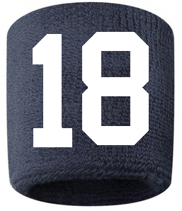 Number 18 Custom Navy Blue w/ White #'s Sweatband Wristband Embroidered Stitched - SportsJewelryProShop