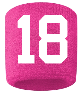 Number 18 Custom Hot Pink w/ White #'s Sweatband Wristband Embroidered Stitched