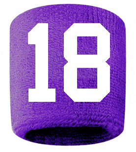 Number 18 Custom Purple w/ White #'s Sweatband Wristband Embroidered Stitched