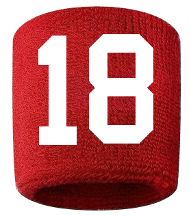 Number 18 Custom Red w/ White #'s Sweatband Wristband Embroidered Stitched